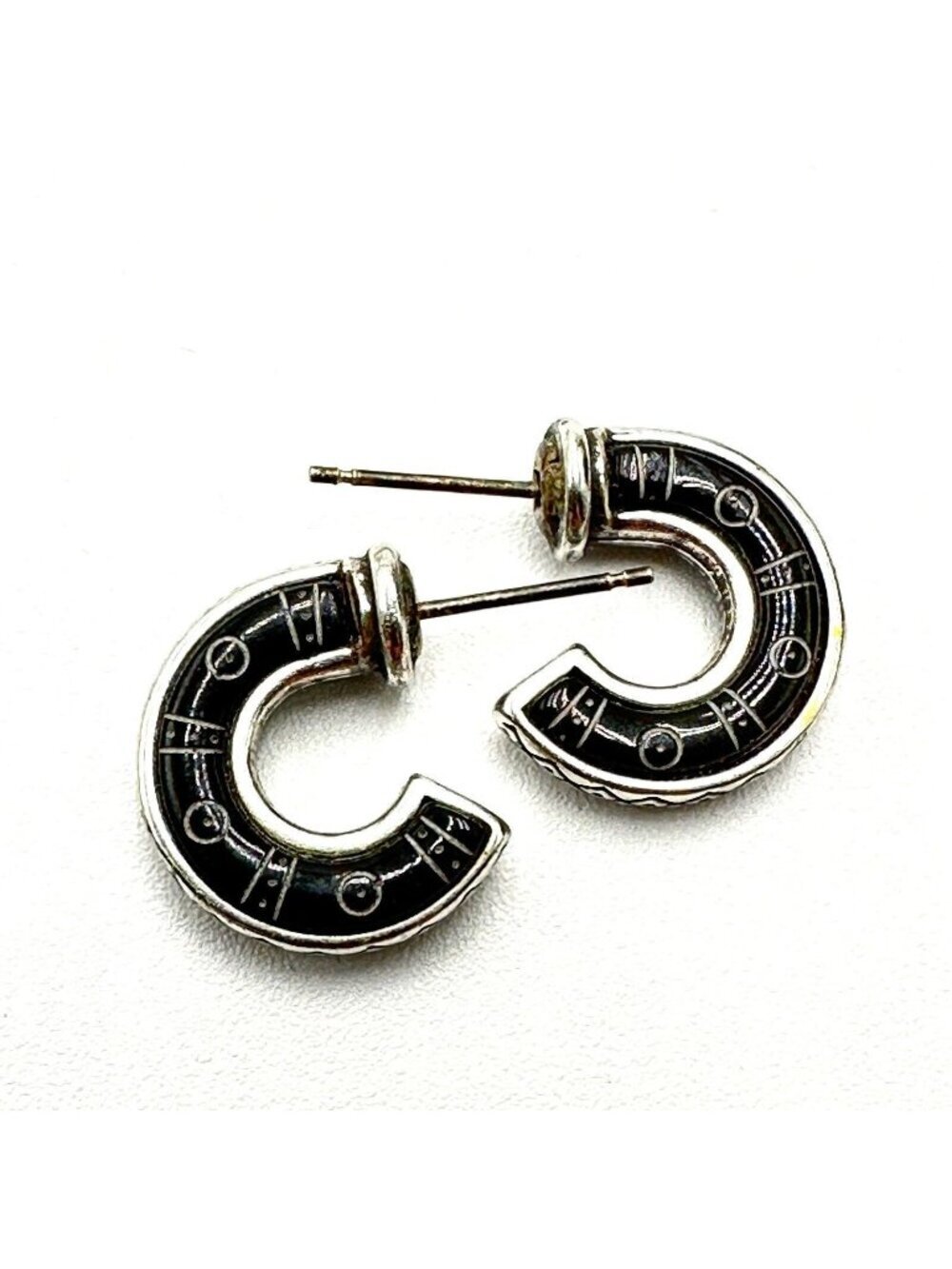 Brighton Silver Plated Pierced Black Small Hoop Earrings